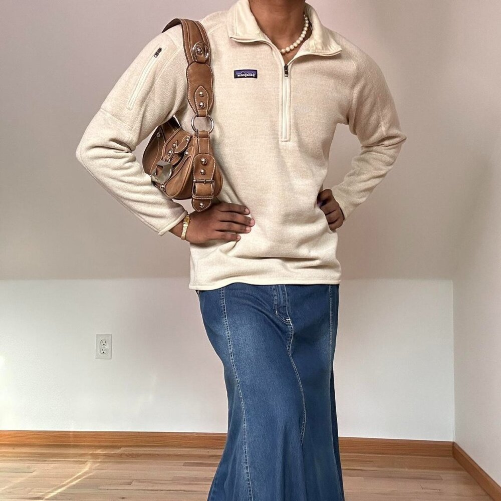Patagonia 1/4 Zip Up Cream Fleece Interior Sweater Size X-Large